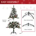 HOMCOM 4FT Artificial Snow Dipped Christmas Tree Xmas Pencil Tree Holiday Home Party Decoration with Foldable Feet Red Berries White Pinecones, Green - 6