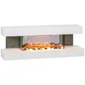 HOMCOM 47inch / 120cm Electric Fireplace Wall Mounted, Freestanding, Glass Electric Fire Suite with Mantel, Adjustable LED Flame Effect and Temperature, Log, Pebble, Remote Control, 2000W, White - 1