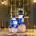 HOMCOM 4ft Inflatable Christmas Snowmen Family Xmas LED Outdoor Indoor Holiday Decorations Yard - 2