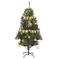 HOMCOM 5' Artificial Prelit Christmas Trees Holiday Décor with Warm White LED Lights, Decoration, Banner, Tag, Ball - 1
