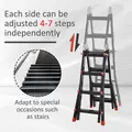 HOMCOM 4M Aluminium Duo Ladder Telescopic Herringbone Changeable Multi-Purpose w/ Non-Slip Steps Climbing DIY Platform Portable Workshop House Garden - 4
