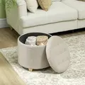 HOMCOM 40.5L Teddy Fleece Storage Ottoman - Cream White - 7