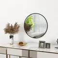 HOMCOM 61cm Decorative Wall Mirror for Bedroom Living Room, Modern Round Bathroom Mirror for Home Decor, Black - 2