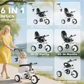 HOMCOM 6 in 1 Tricycle for Kids with 5-point harness straps, Removable Canopy, White - 4