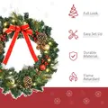 HOMCOM 60cm Pre-Lit Artificial Christmas Door Wreath Holly LED Decor Pine Cones Hanging Glittered Festival Indoor Decoration - 4