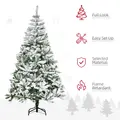 HOMCOM 6 Ft Snow Flocked Artificial Christmas Tree Xmas Pine Tree with Realistic Branches, Auto Open and Steel Base, Green - 4