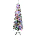 HOMCOM 6' Artificial Prelit Christmas Trees Holiday Décor with Colourful LED Lights, Flocked Tips, Berry, Pine Cone - 1