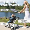HOMCOM 6 in 1 Tricycle for Kids with 5-point harness straps, Removable Canopy, White - 5