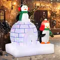 HOMCOM 5ft Christmas Inflatable Two Penguins Wearing a Scarf with Ice House Blow Up Decor Home Indoors with Built-in LED Lights Outdoor Toys in Lawn Garden - 9