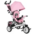HOMCOM 6 in 1 Kids Trike with Parent Handle, Canopy, 5-point Safety Belt, Storage, Footrest, Brake, for 1-5 Years, Pink - 1