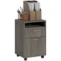 HOMCOM 60cm Filing Cabinet with Drawer, Open Shelf, Metal Handles and 4 Wheels, Office Home Organiser Mobile Printer, Grey - 1