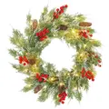 HOMCOM 60 cm Prelit Christmas Wreath, Door Wreath with Realistic Branches, 30 Warm White LEDs, Timer, Battery Operated - 1