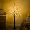 HOMCOM 5ft Artificial Gypsophila Blossom Tree Light with 96 Warm White LED Light, Baby Breath Flowers for Home Party Wedding, Indoor and Outdoor Use - 2