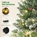 HOMCOM 60 cm Prelit Small Christmas Tree, Snow Flocked Tabletop Mini Xmas Tree with 35 LED Lights, Pine Cones and Linen Cover Base, Battery Operated, Green - 5