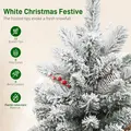HOMCOM 60 cm Prelit Small Christmas Tree with 35 LED Lights, Snow Flocked Tabletop Mini Xmas Tree with 72 Dense Branches, Pine Cones, Berry Clusters and Linen Cover Base, Battery Operated, Green - 6