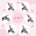 HOMCOM 6 in 1 Kids Trike with Parent Handle, Canopy, 5-point Safety Belt, Storage, Footrest, Brake, for 1-5 Years, Pink - 4