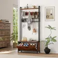 HOMCOM 5-In-1 Industrial-Style Hallway Tree - Brown/Black - 9