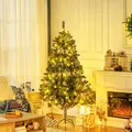 HOMCOM 6' Artificial Prelit Christmas Trees Holiday Décor with Warm White LED Lights, Decoration, Banner, Tag, Ball - 2