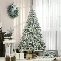 HOMCOM 6 Ft Snow Flocked Artificial Christmas Tree Xmas Pine Tree with Realistic Branches, Auto Open and Steel Base, Green - 8