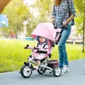HOMCOM 6 in 1 Kids Trike with Parent Handle, Canopy, 5-point Safety Belt, Storage, Footrest, Brake, for 1-5 Years, Pink - 2