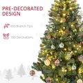 HOMCOM 6' Artificial Prelit Christmas Trees Holiday Décor with Warm White LED Lights, Decoration, Banner, Tag, Ball - 6