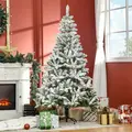 HOMCOM 6 Ft Snow Flocked Artificial Christmas Tree Xmas Pine Tree with Realistic Branches, Auto Open and Steel Base, Green - 2