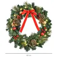 HOMCOM 60cm Pre-Lit Artificial Christmas Door Wreath Holly LED Decor Pine Cones Hanging Glittered Festival Indoor Decoration - 3