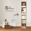 HOMCOM 6-Tier Bookcase, Tall Narrow Bookshelf with Drawer and Door - Natural Wood Finish - 4