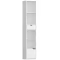 HOMCOM 6-Tier Bookcase, Tall Narrow Bookshelf with Drawer and Door - White - 1