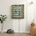 HOMCOM 7-Tier Wall Display Shelf Unit Cabinet w/ 6 Adjustable Shelves Glass Doors Home Office Ornaments 83x80cm, Oak - 7