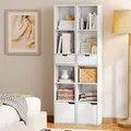 HOMCOM 6-Tier Bookcase, Tall Narrow Bookshelf with Drawer and Door - White - 8