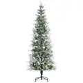 HOMCOM 7 Ft Pencil Snow Flocked Artificial Christmas Tree with Realistic Cypress Branches, Auto Open, Green - 1