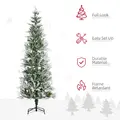 HOMCOM 7 Ft Pencil Snow Flocked Artificial Christmas Tree with Realistic Cypress Branches, Auto Open, Green - 4