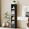 HOMCOM 6-Tier Bookcase, Tall Narrow Bookshelf with Drawer and Door - Black - 2