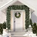 HOMCOM 8.2 ft Snow Frosted Christmas Tree Arch, Christmas Arch Doorway Decor with 2100 Tips and 96 Pinecones, Artificial Xmas Tree with Metal Stand for Indoor, Green - 2