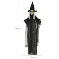 HOMCOM 6ft Outdoor Halloween Decoration Witch, Hanging Witch Prop Life Size with Sound and Motion Activated, Light Up Eyes, Talking Sound, Posable Arms - 3