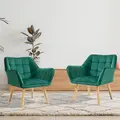 HOMCOM Armchair Accent Chair, Vanity Chair with Wide Arms, Slanted Back, Padding, Metal Frame, Wooden Legs, Home Bedroom Furniture Seating, Set of 2, Green - 2