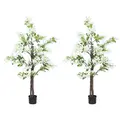 HOMCOM Artificial Plants Honeysuckle Flower in Pot Fake Plants with Curved Boots for Indoor Outdoor 15x15x150cm Set of 2 White - 1