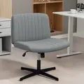 HOMCOM Armless Office Chair No Wheels, Linen Fabric Criss Cross Legged Desk Chair with Wide Seat, Thick Padding, Tilt Function, Height Adjustable Swivel Computer Seat for Home, Grey - 9
