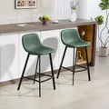 HOMCOM Bar Stools Set of 2, PU Leather Dining Stools with Backrest, Footrest, for Kitchen, Counter, Breakfast Bar, Green - 2