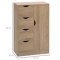 HOMCOM Bathroom Cabinet, Freestanding Storage Cabinet with 4 Drawers, Door Cupboard for Living Room, Kitchen, Bedroom, Natural - 3