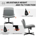 HOMCOM Armless Office Chair No Wheels, Linen Fabric Criss Cross Legged Desk Chair with Wide Seat, Thick Padding, Tilt Function, Height Adjustable Swivel Computer Seat for Home, Grey - 6