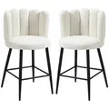 HOMCOM Bar Stools Set of 2, Modern Boucle Upholstered Shell Barstools, Breakfast Bar Chairs with Backrest, Footrest and Steel Base for Kitchen Counter, Cream - 1