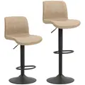 HOMCOM Bar Stools Set of 2, PU Leather Barstools with Backrest and Footrest for Kitchen, Counter, Breakfast Bar, Light Brown - 1