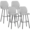 HOMCOM Bar Stools Set of 4, Linen-Touch Upholstered Bar Chairs, Kitchen Stools with Backs and Steel Legs for Dining Room, Light Grey - 1