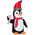 HOMCOM 8ft Inflatable Christmas Penguin Holding Candy Cane Blow Up Outdoor Decoration with LED Lights for Holiday - 1