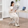 HOMCOM Armless Heart Computer Desk Chair, Teddy Fleece Swivel Office Chair, Makeup Vanity Chair with Height Adjustable, Wheels, for Home Study Bedroom, White - 8