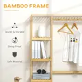 HOMCOM Bamboo Garment Rack, Clothes Rack with Storage Shelf, Hanging Rail and Side Hooks for Entryway, Bedroom, Bathroom and Office, Natural - 5