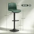 HOMCOM Bar Stools Set of 2, PU Leather Barstools with Backrest and Footrest for Kitchen, Counter, Breakfast Bar, Green - 3