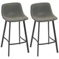 HOMCOM Bar Stools Set of 2, PU Leather Dining Stools with Backrest, Footrest, for Kitchen, Counter, Breakfast Bar, Grey - 1